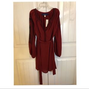 Francesca’s Burgundy and Black Lace Sleeved Dress